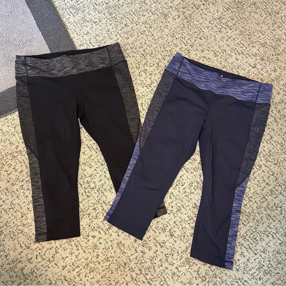 BUNDLE Athleta Purple Side Stripe & Black & Gray Side Stripe Capris Side XL